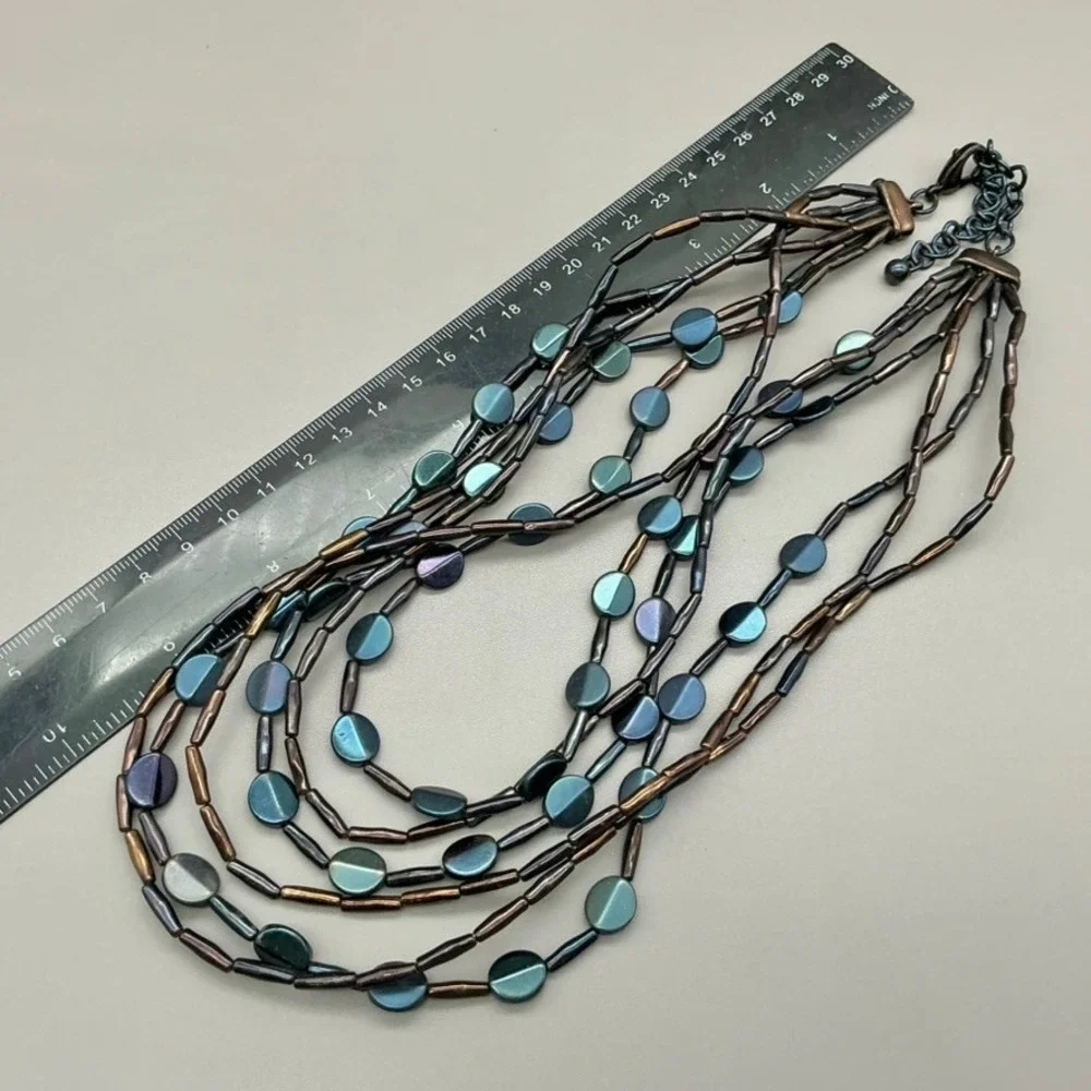 Chico's Necklace Womens Blue Multi-Strand Beaded Layered Statement 20-22 Inches